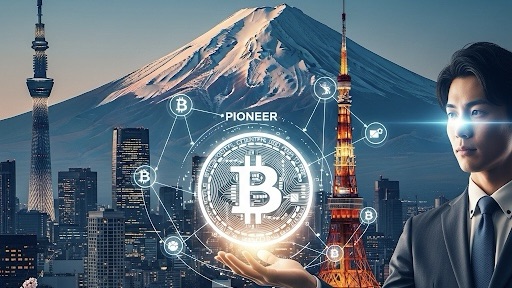 メタプラネットのビットコイン戦略：東京の街並みと富士山を背景に輝くビットコインシンボル